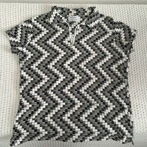 AW GOLF ALLYISON WHITMORE PETITE BLACK WHITE AND GOLD DRYFIT SHIRT